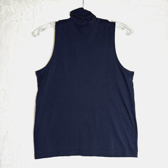 J.Crew Fitted Turtle Neck Tank Top Size Small 100% Cotton Navy Blue Layering - Picture 3 of 8